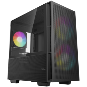 DeepCool CH360 DIGITAL, Mini Tower, Mini-ITX/Micro-ATX, 1x USB3.0, 1x Audio, 1x Type-C, Pre-Installed 2x140mm ARGB Fans + 1x120 ARGB Fan, Tempered Glass, Mesh Panel, GPU Support Arm, R-CH360-BKAPE3D-G-1