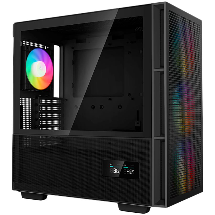 DeepCool CH560 Digital, Mid Tower, Mini-ITX/Micro-ATX/ATX/E-ATX, 1xUSB3.0, 1xType-C, 1xAudio, 3x140mm + 1x120mm Pre-Installed ARGB Fans, Tempered Glass, Mesh Panels, Dual-Status Digital Display, GPU Support Arm, Black, R-CH560-BKAPE4D-G-1 - Image 2