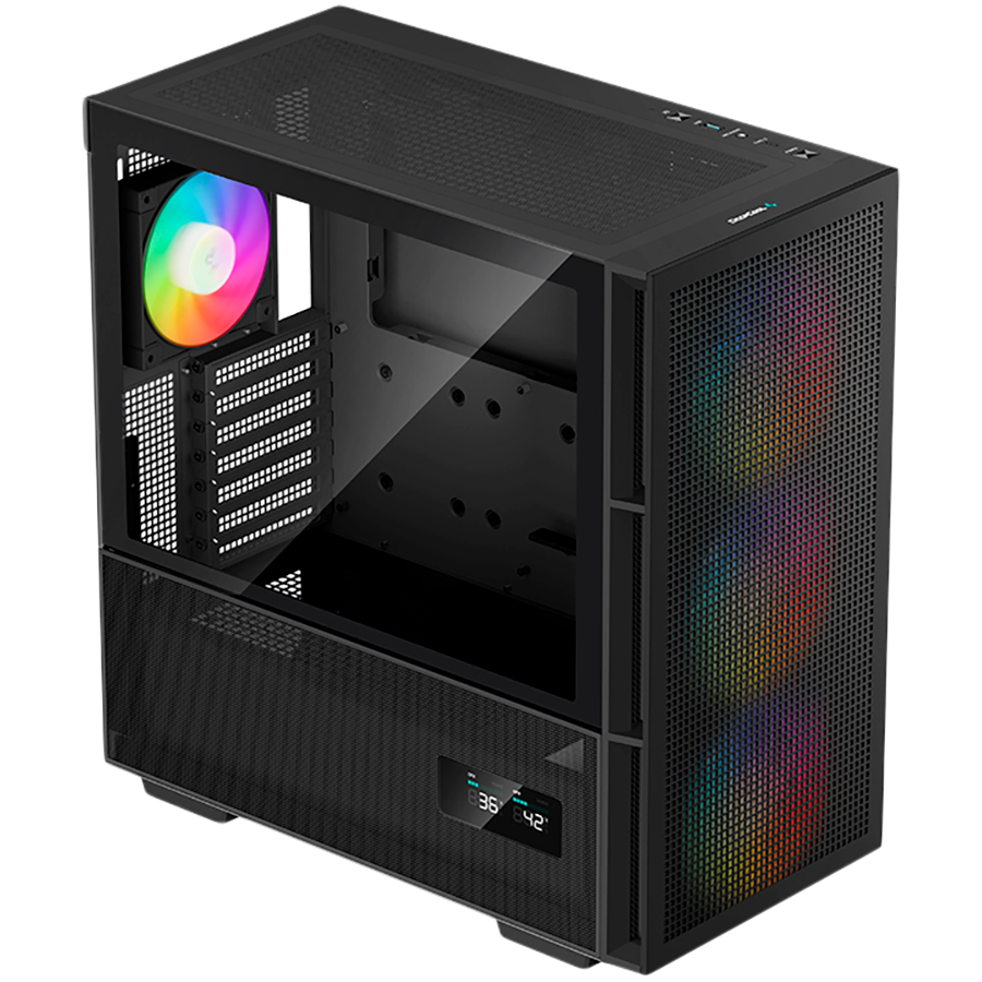 DeepCool CH560 Digital, Mid Tower, Mini-ITX/Micro-ATX/ATX/E-ATX, 1xUSB3.0, 1xType-C, 1xAudio, 3x140mm + 1x120mm Pre-Installed ARGB Fans, Tempered Glass, Mesh Panels, Dual-Status Digital Display, GPU Support Arm, Black, R-CH560-BKAPE4D-G-1 - Image 3