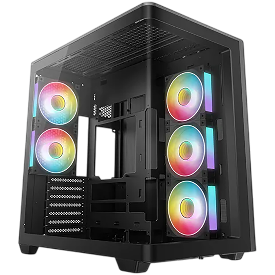 DeepCool CG590U 5F, Mid Tower, Mini-ITX/Micro-ATX/ATX, Rear Connector support, 2xUSB3.0, 1xType-C Gen 2, 1xAudio, 3x120mm ARGB Reverse Fan, 2x120mm ARGB Fans, Tempered Curved Glass, Mesh Panel, Black, 2Y, R-CG590U-BKAGA5-G