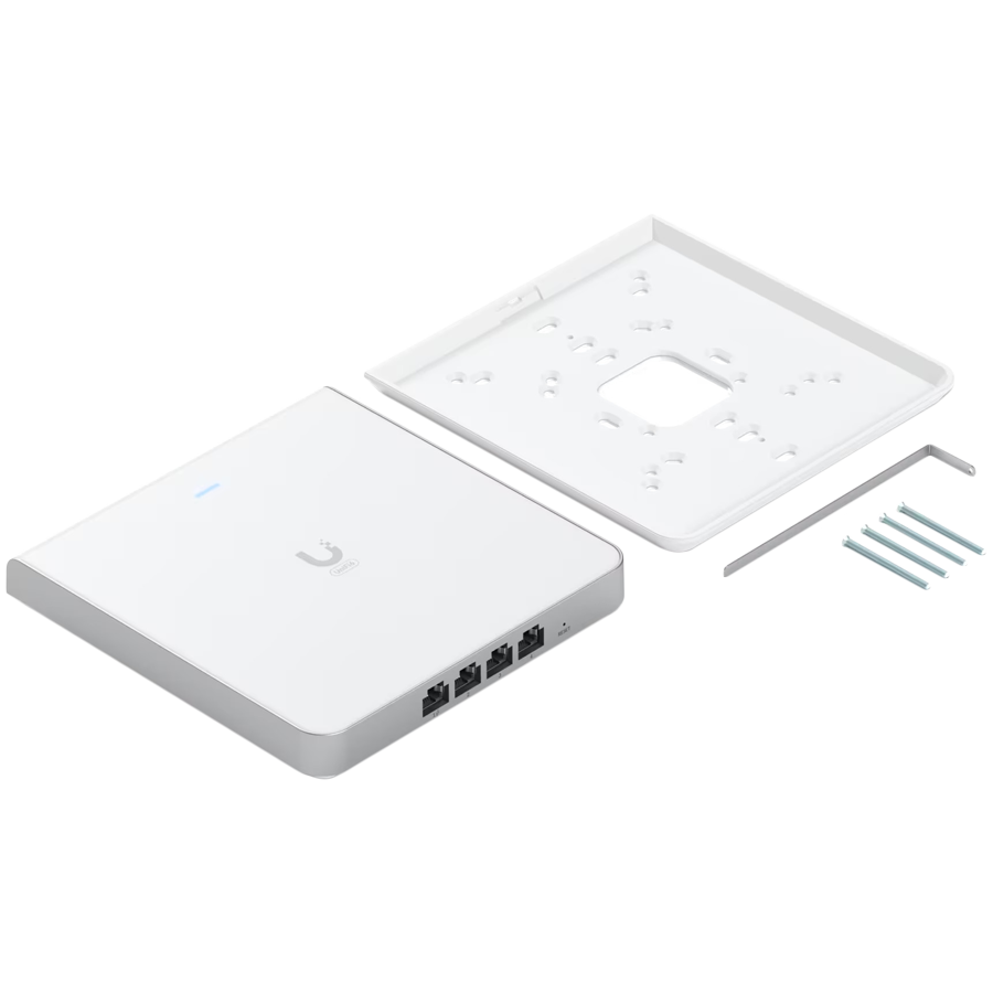 UBIQUITI U6 Enterprise In-Wall, 10 spatial streams, 115 m² (1,250 ft²) coverage, 600+ connected devices, Powered using PoE+/PoE++, (4) GbE ports with (1) PoE output, 2.5 GbE uplink. - Image 2