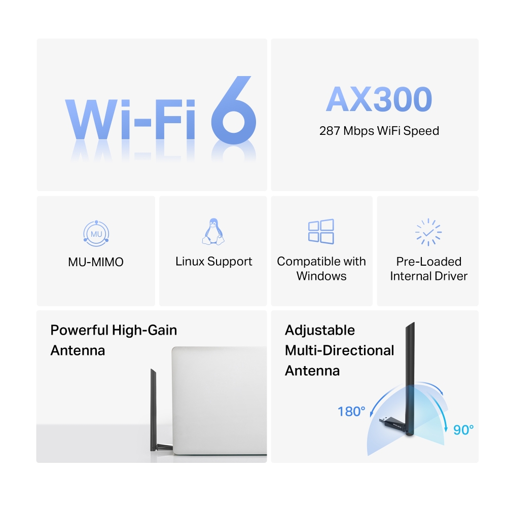 Безжичен USB адаптер с високо усилване Wi-Fi 6 Mercusys MA14H AX300 (v) - Image 4
