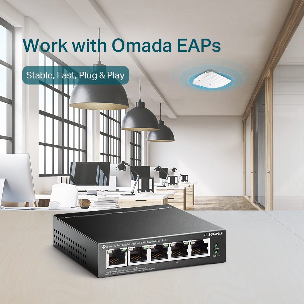 5-портов Gigabit комутатор TP-Link TL-SG1005LP с 4 PoE+ порта - Image 4
