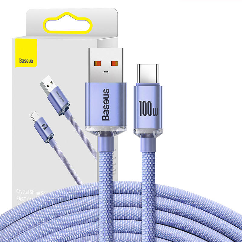 Кабел Baseus Crystal Shine USB Type A към USB Type C 100W 2м CAJY000505 - лилав - Image 2