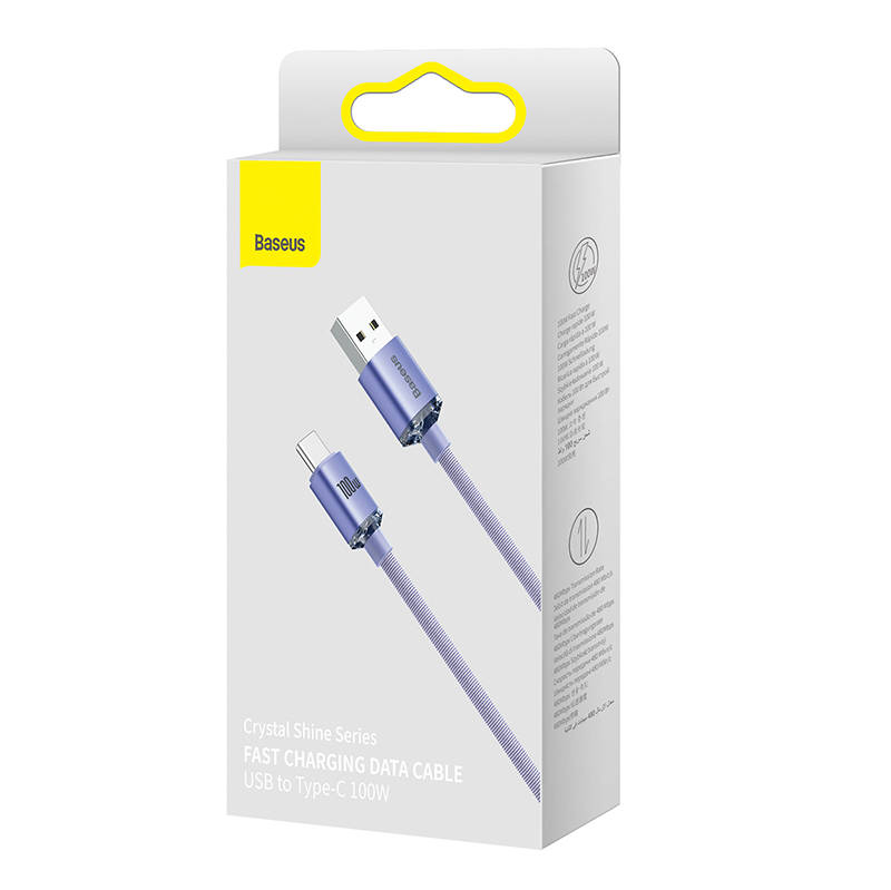 Кабел Baseus Crystal Shine USB Type A към USB Type C 100W 2м CAJY000505 - лилав - Image 4