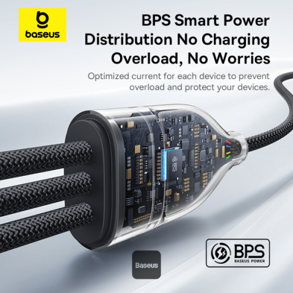 Кабел Baseus Flash Series Type-C към 3x USB-C, 100W, 1.5м P10377503111-00 - черен - Image 5