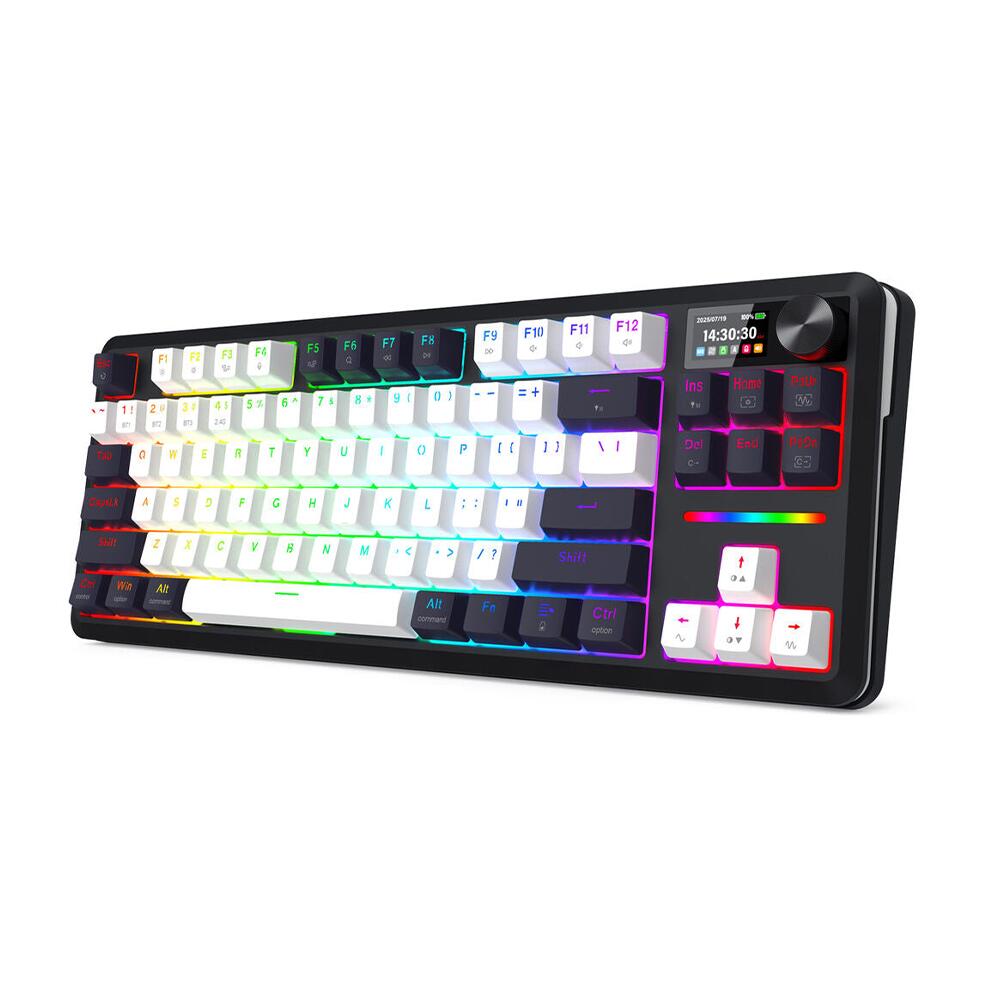 Bluetooth и безжична механична геймърска клавиатура Redragon Wildslash LCD Pro K746WB-RGB-PRO RGB осветление - черна с бяло - Image 3