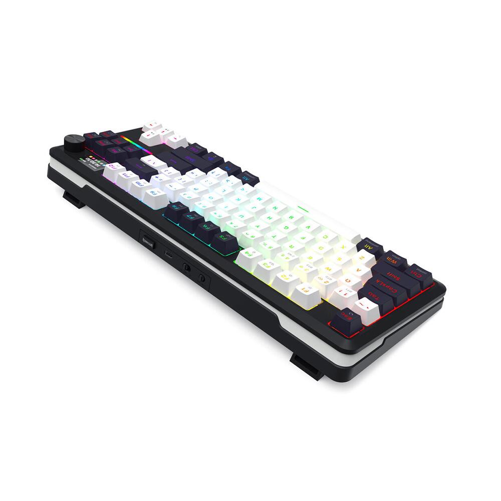 Bluetooth и безжична механична геймърска клавиатура Redragon Wildslash LCD Pro K746WB-RGB-PRO RGB осветление - черна с бяло - Image 4