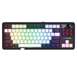 Bluetooth и безжична механична геймърска клавиатура Redragon Wildslash LCD Pro K746WB-RGB-PRO RGB осветление - черна с бяло