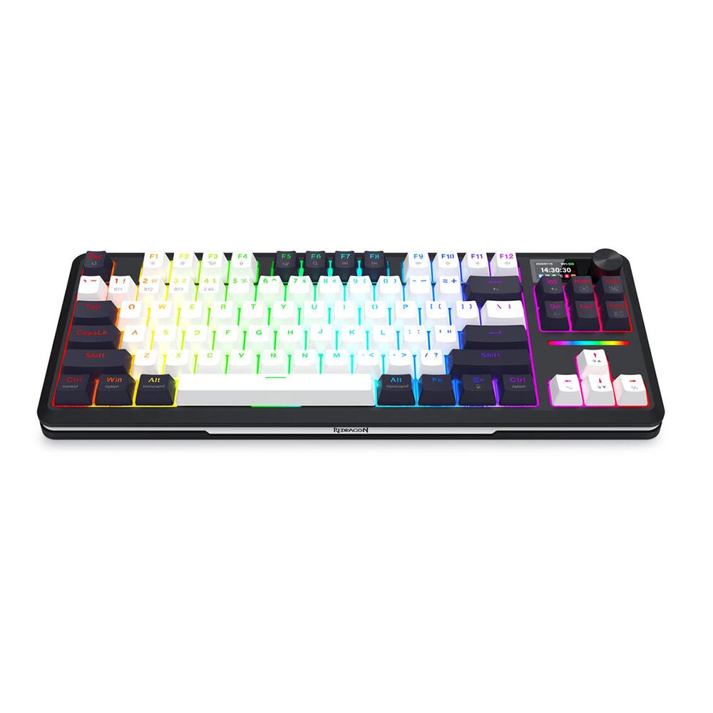 Bluetooth и безжична механична геймърска клавиатура Redragon Wildslash LCD Pro K746WB-RGB-PRO RGB осветление - черна с бяло - Image 5