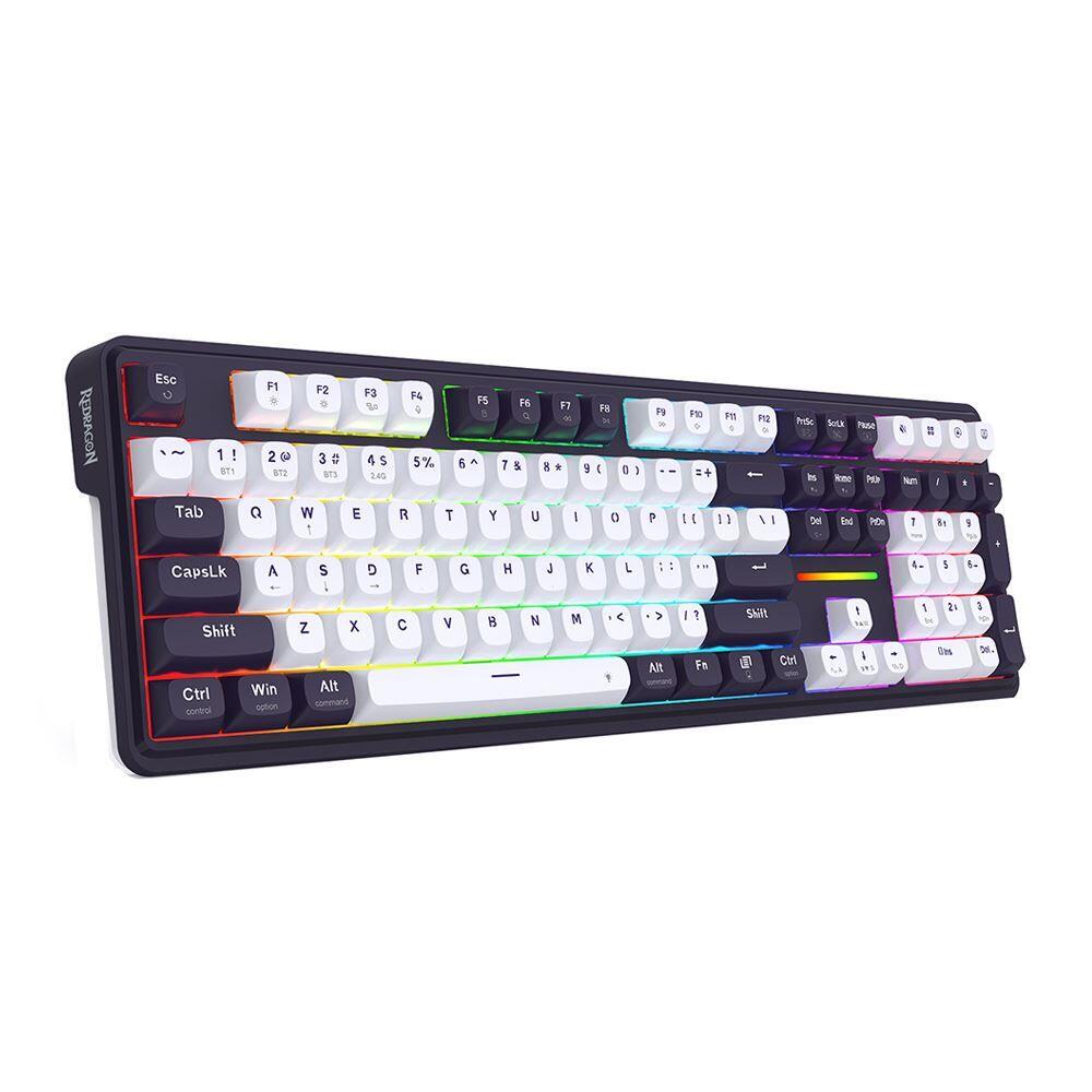 Bluetooth и безжична механична геймърска клавиатура Redragon Antonium Pro 108 K745WB-RGB-PRO, RGB осветление - черна с бяло - Image 4