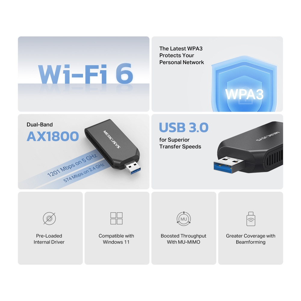 Безжичен USB адаптер Mercusys MA70XM Wi-Fi 6 AX1800 - Image 4