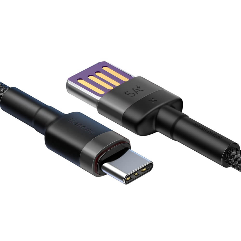 Кабел Baseus CATKLF-PG1 Cafule USB-А към USB-C с въжена оплетка и бързо зареждане 1м черен - Image 2