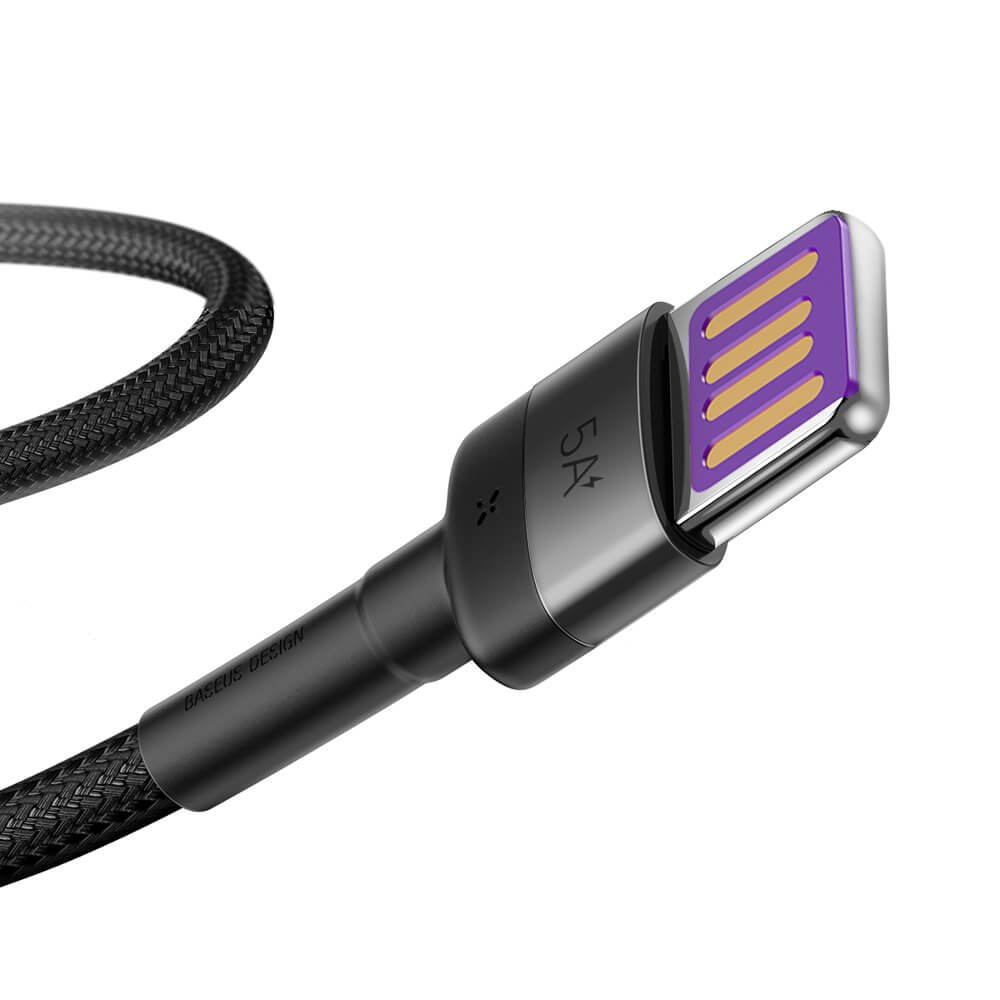 Кабел Baseus CATKLF-PG1 Cafule USB-А към USB-C с въжена оплетка и бързо зареждане 1м черен - Image 3