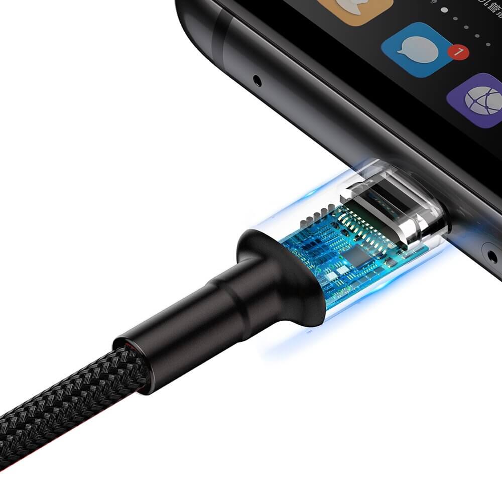 Кабел Baseus CATKLF-PG1 Cafule USB-А към USB-C с въжена оплетка и бързо зареждане 1м черен - Image 5