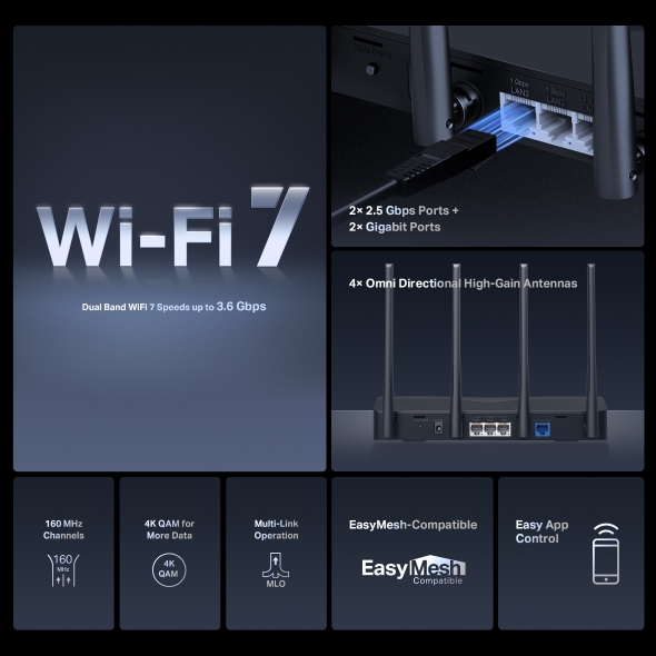 2-лентов Wi-Fi 7 рутер Mercusys MR27BE BE3600 - Image 3