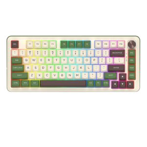 Геймърска механична клавиатура Redragon Cyrus Pro K681CGC-RGB-PRO с Bluetooth и безжична връзка, бяла със зелено и RGB осветление