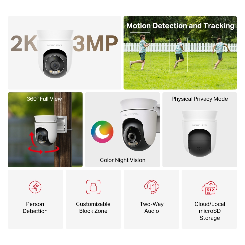 Външна охранителна Wi-Fi камера Pan/Tilt Mercusys MC510 - Image 2