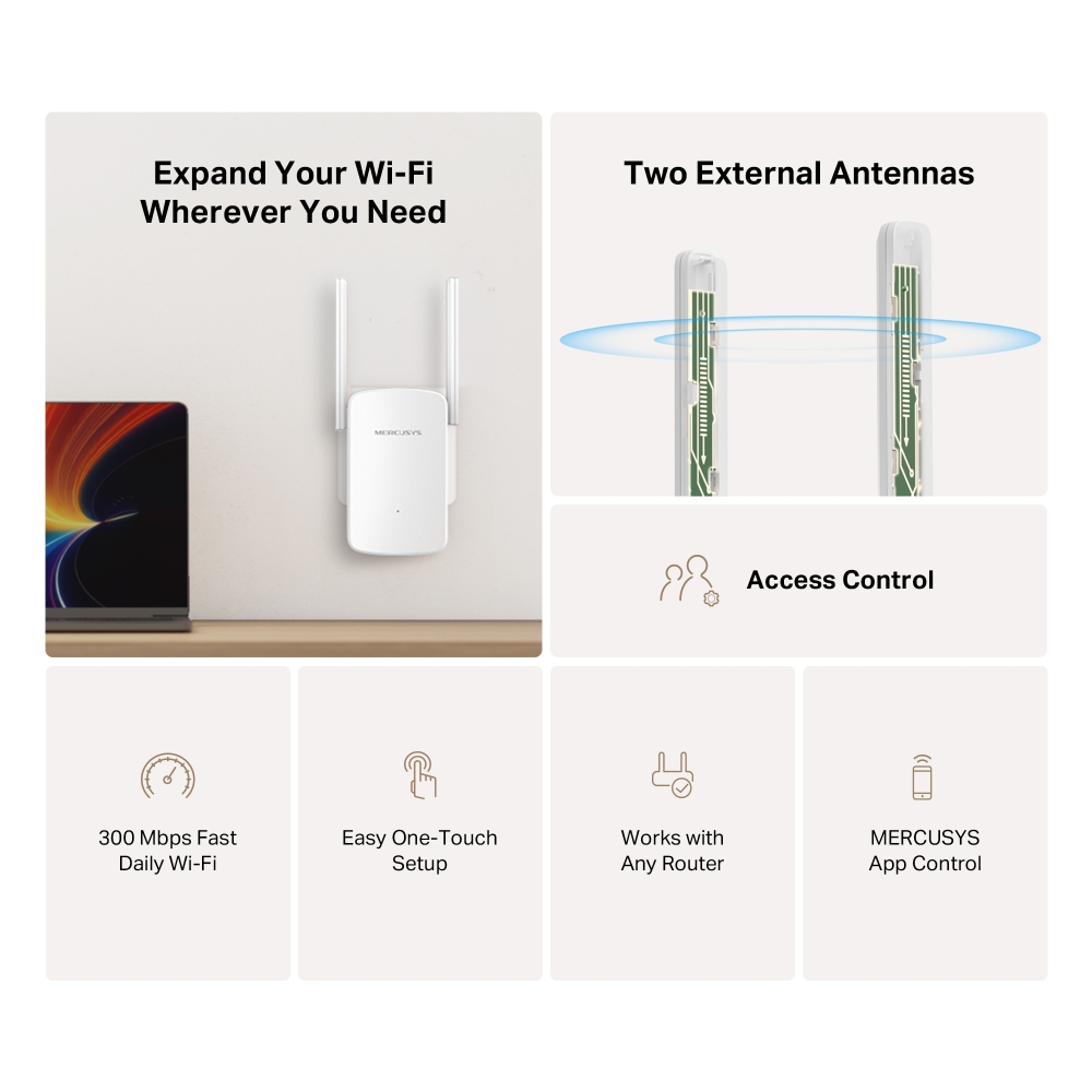Wi-Fi удължител на обхват Mercusys ME12 300 Mbps - Image 3