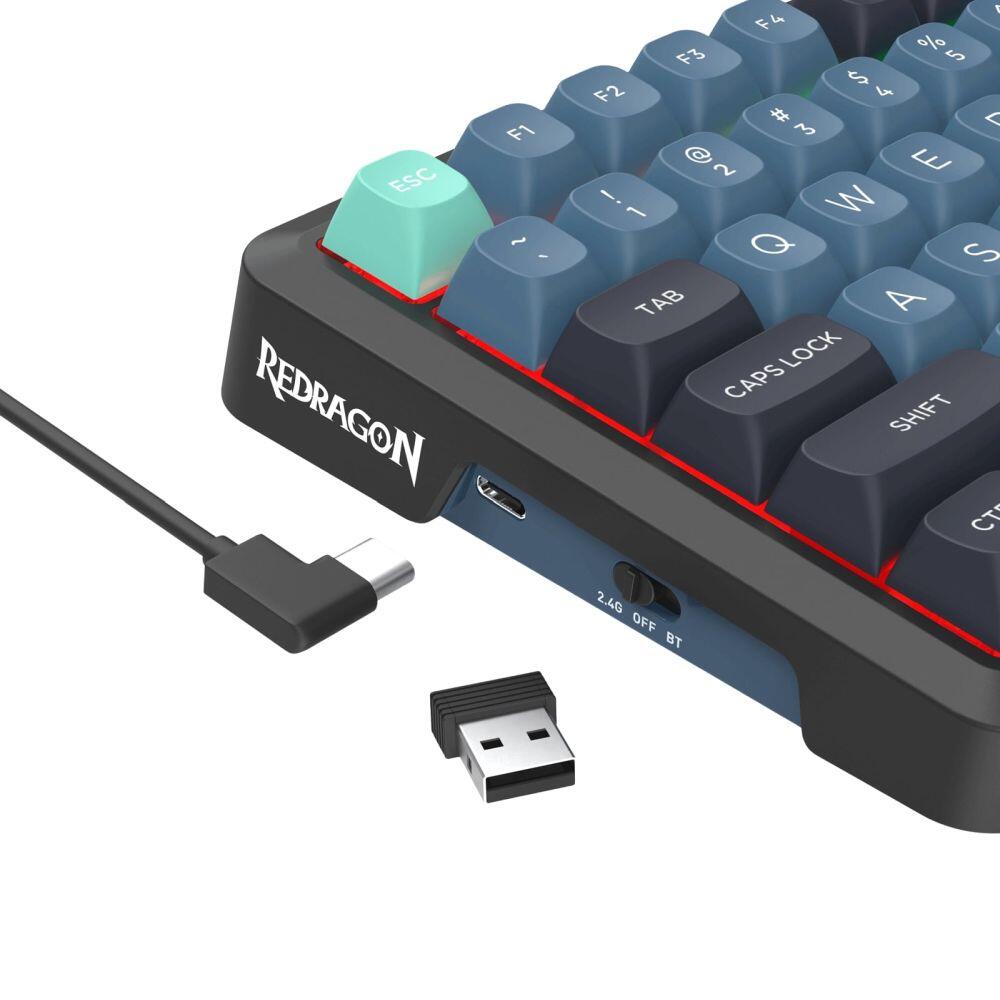 Bluetooth и безжична механична геймърска клавиатура Redragon Behemoth Pro K724SP-RGB-PRO, RGB осветление - черна със сив градиент - Image 5