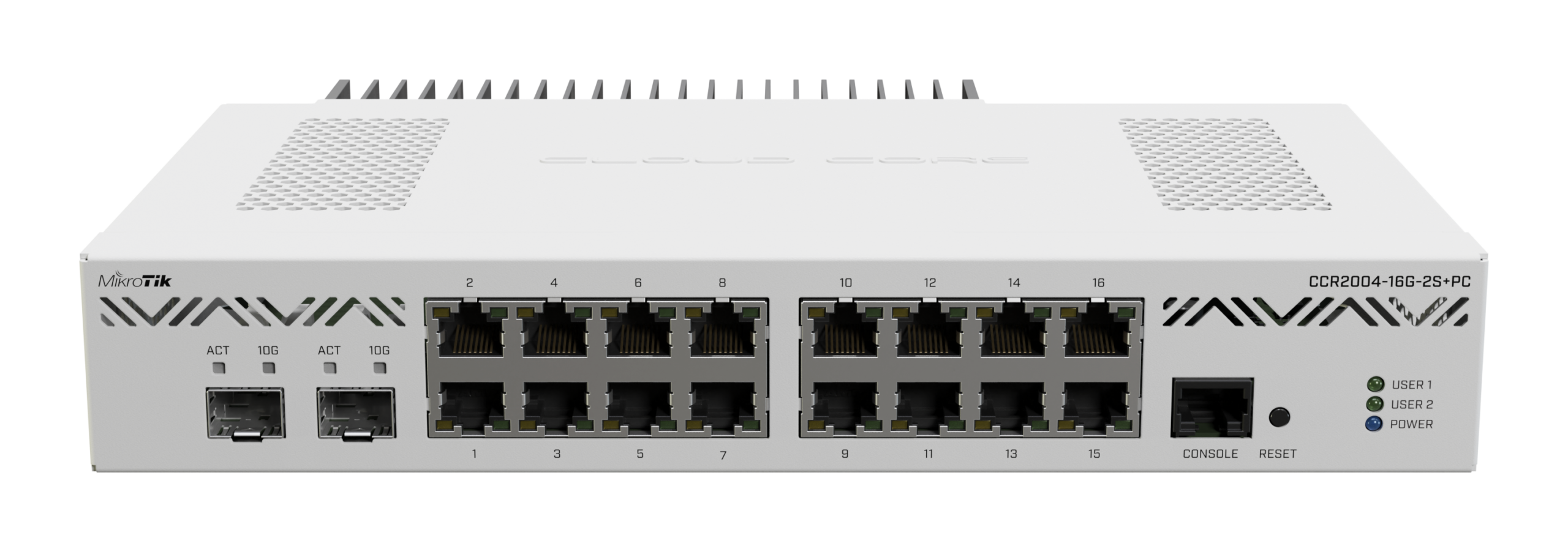 Комутатор MikroTik CCR2004-16G-2S+PC с 16 Gigabit порта и 2 SFP+ порта