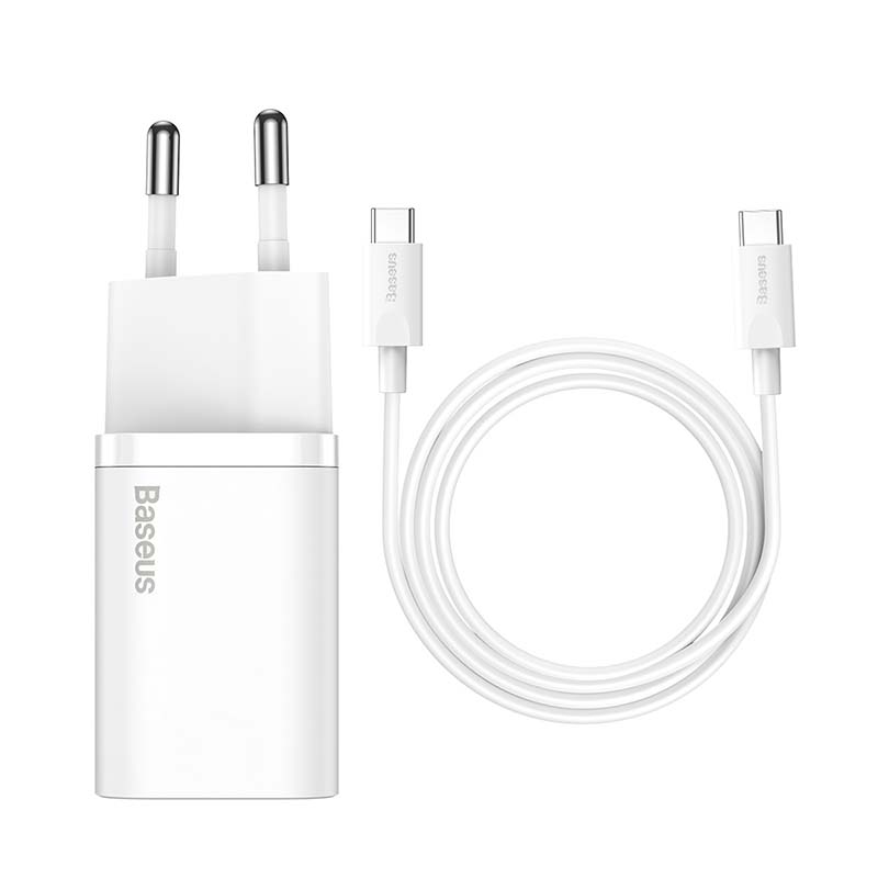 Зарядно устройство Baseus Super Si 25W с кабел USB-C към USB-C 1м TZCCSUP-L02 - бяло - Image 3