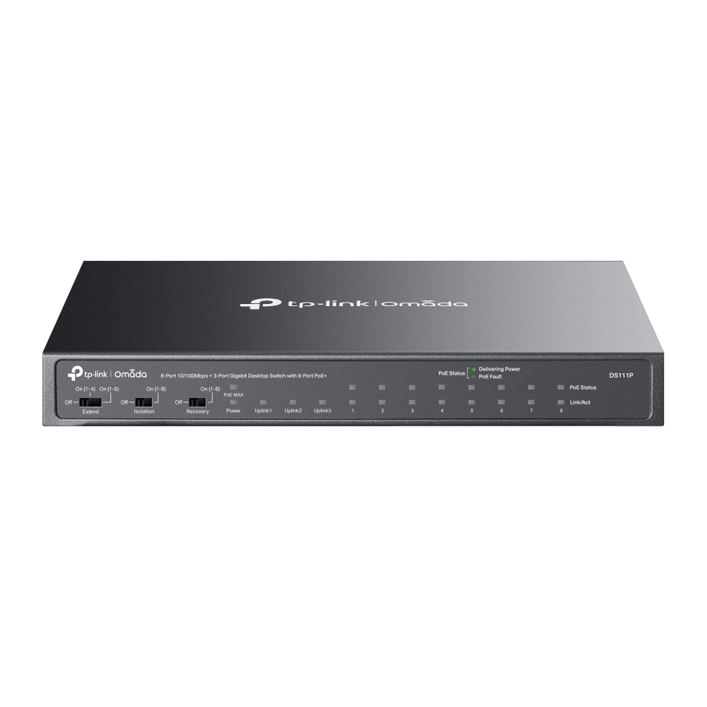 Комутатор неуправляем TP-Link Omada DS111P 8-порта 10/100Mbps + 3-порта Gigabit с 8-порта PoE+