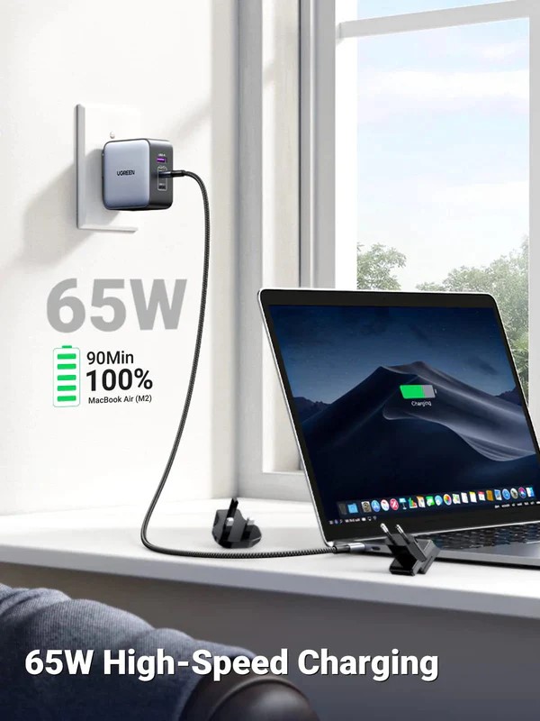 Зарядно устройство Ugreen CD296 90409, 220V 2xUSB C,1xUSB,65W, с адаптери за US,UK,EU - Image 2