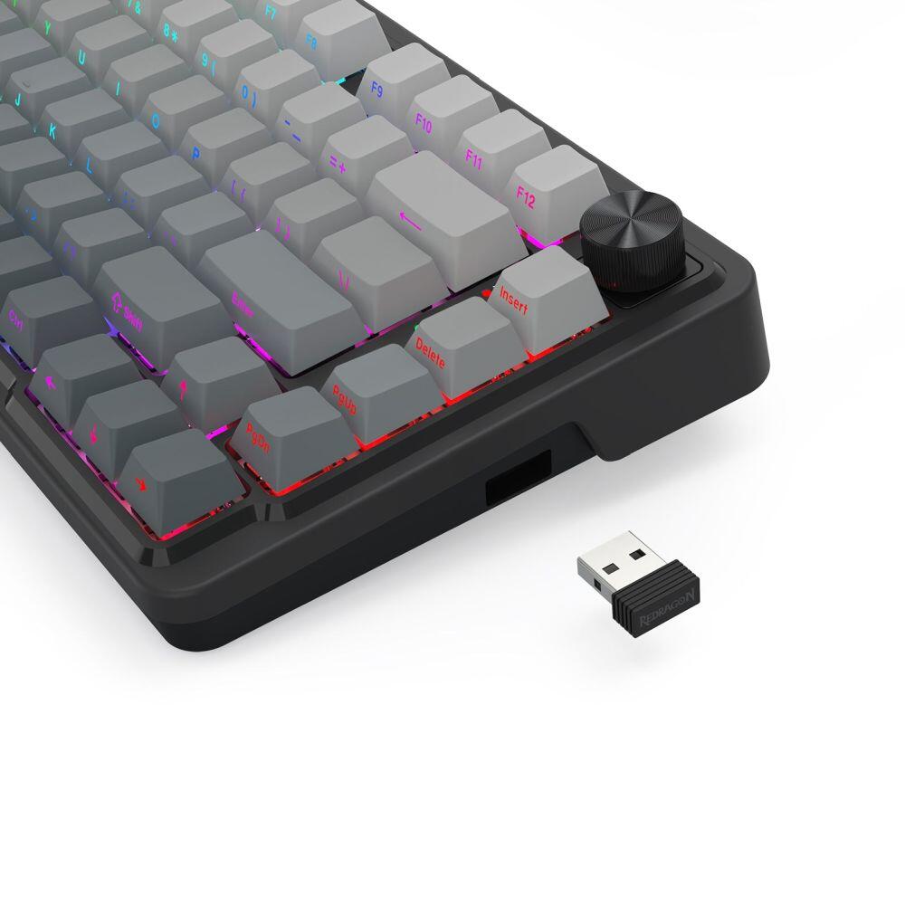 Bluetooth и безжична механична геймърска клавиатура Redragon Ucal Pro K673SP-RGB-PRO, RGB осветление - черна със сив градиент - Image 3