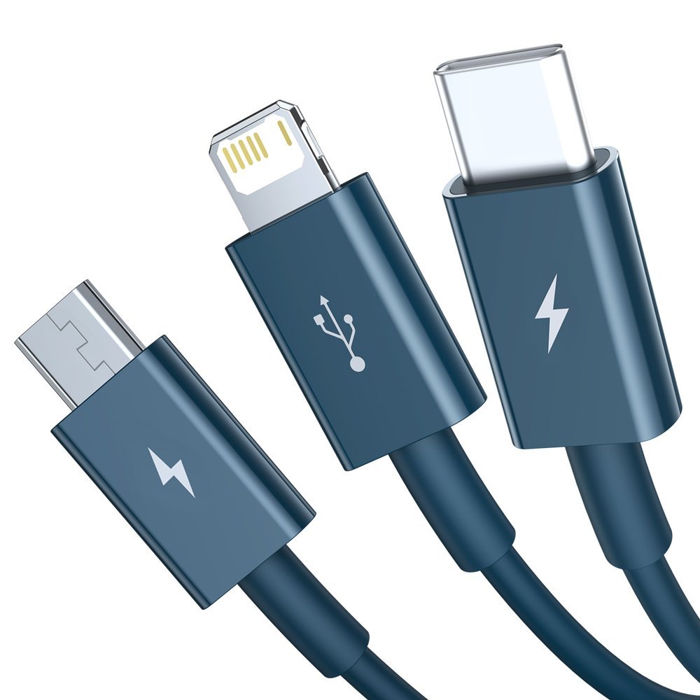 Кабел Baseus Superior 3 в 1 USB-А към Lightning, micro USB и USB-С 3,5 A 1,5 м CAMLTYS-03 - син - Image 2