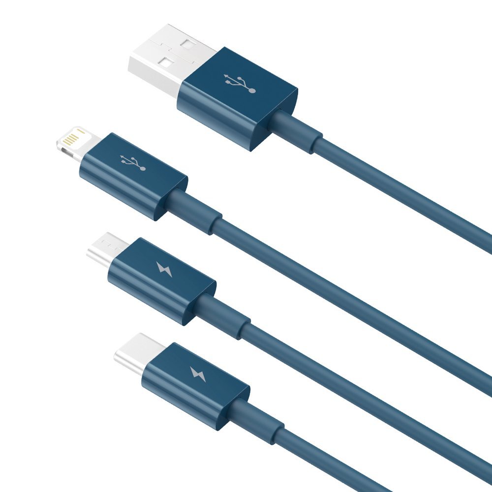 Кабел Baseus Superior 3 в 1 USB-А към Lightning, micro USB и USB-С 3,5 A 1,5 м CAMLTYS-03 - син - Image 4