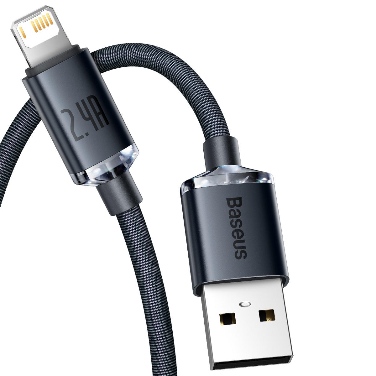 Кабел Baseus CAJY000101 Crystal Shine USB Type A към Lightning, 2.4A 2м - черен - Image 3