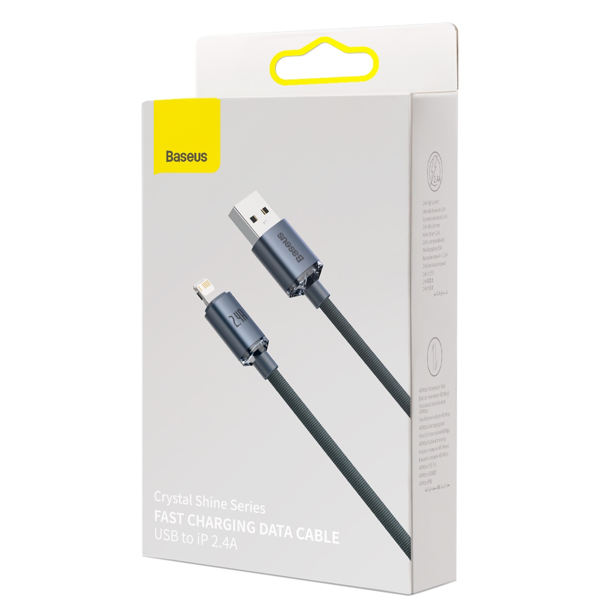 Кабел Baseus CAJY000101 Crystal Shine USB Type A към Lightning, 2.4A 2м - черен - Image 4
