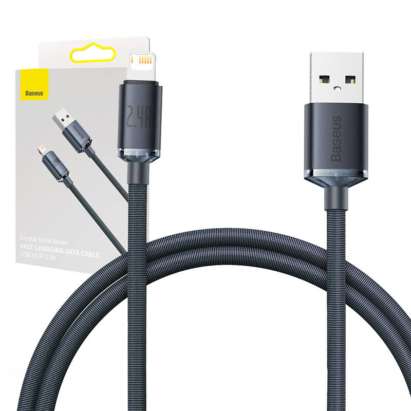 Кабел Baseus CAJY000101 Crystal Shine USB Type A към Lightning, 2.4A 2м - черен - Image 5