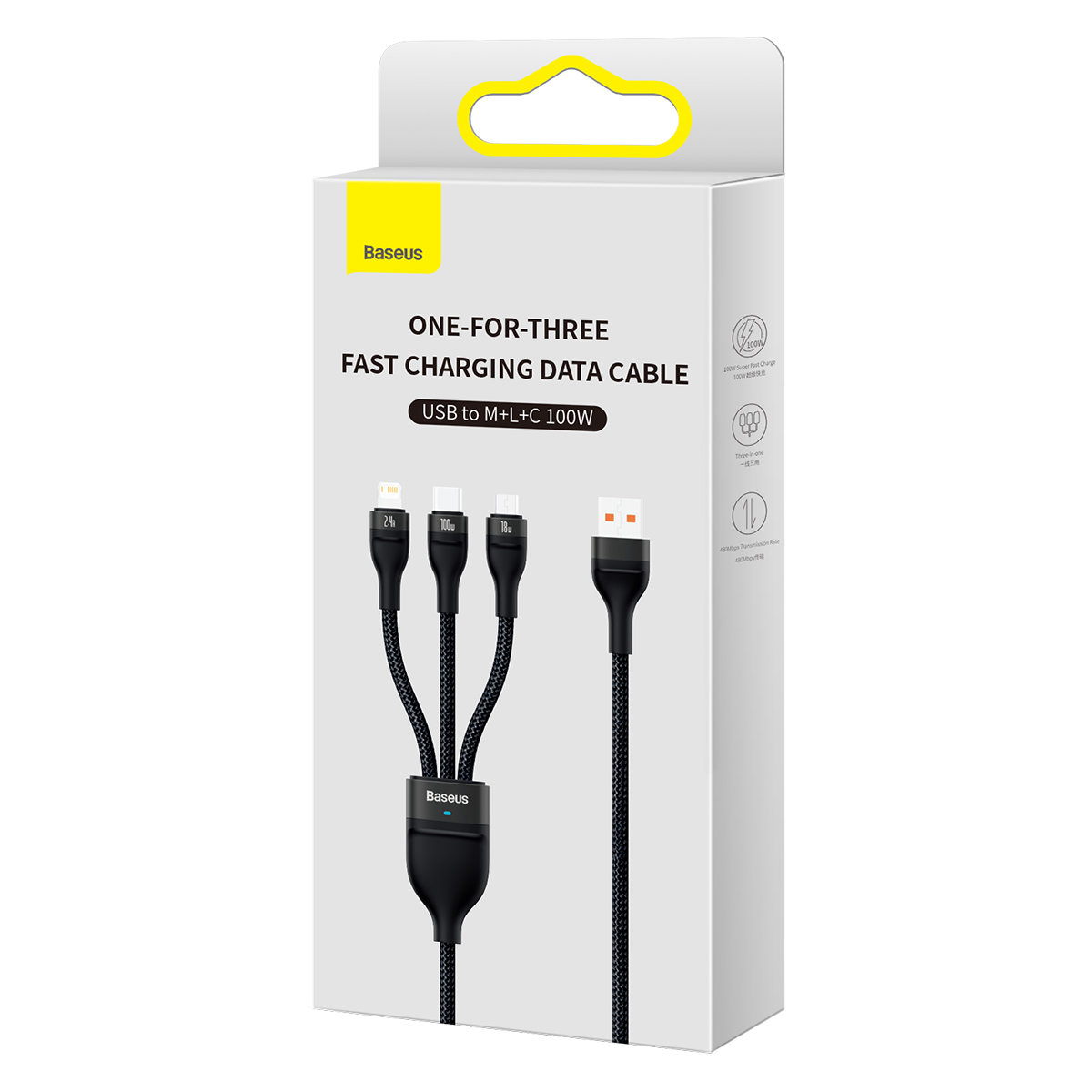 Кабел Baseus Flash Ⅱ USB-A към M+L+C 100W Fast Charging 1.2 м черен - Image 5