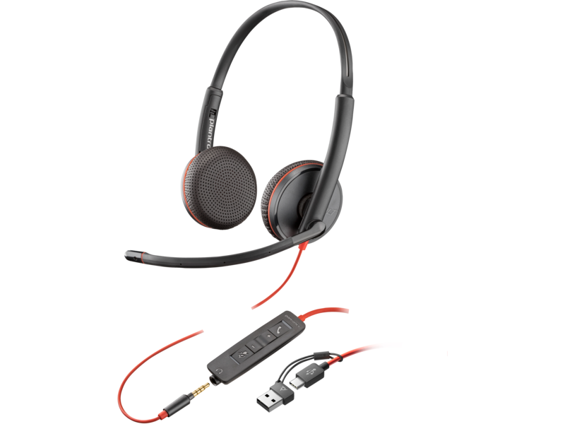 Слушалки HP Poly Blackwire 3225 Стерео USB-C слушалка +3,5 мм жак +USB-C/A адаптер 8X229A6