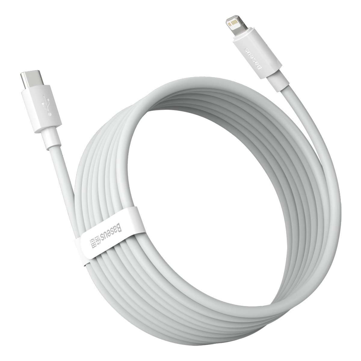 Кабел Baseus TZCATLZJ-02 USB-C към Lightning за бързо зареждане 2 броя, PD 20W, 1.5м - бял - Image 3