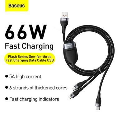 Кабел за данни за бързо зареждане Baseus Flash Series Ⅱ USB към M L C 66W 1.2м CASS040001 - черен - Image 5