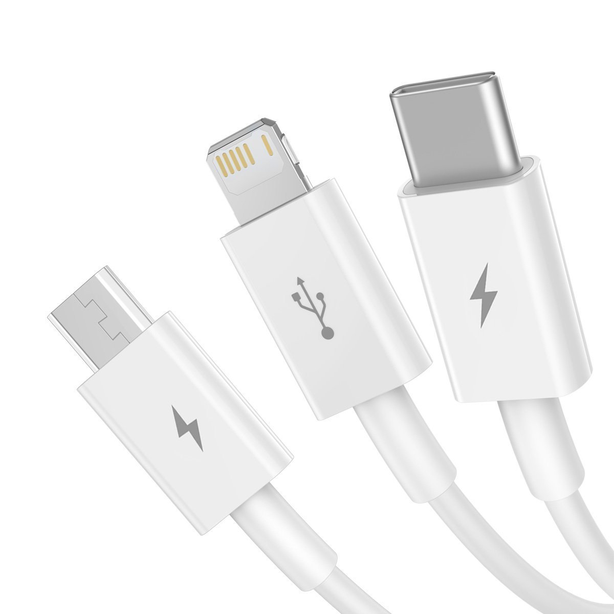 Кабел Baseus Superior 3 в 1 USB-А към Lightning, microUSB и USB-C, 1.5м, бял - Image 2