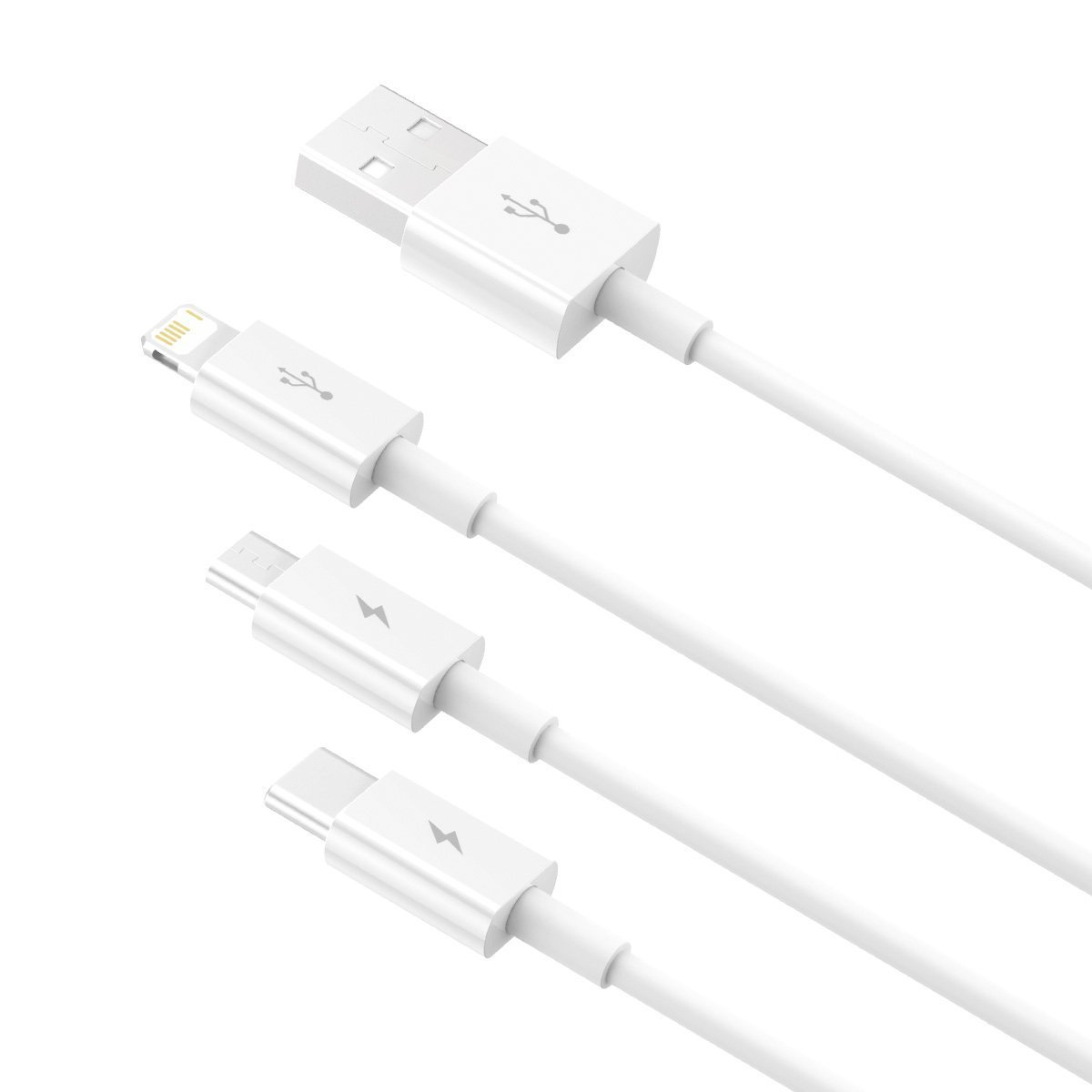 Кабел Baseus Superior 3 в 1 USB-А към Lightning, microUSB и USB-C, 1.5м, бял - Image 4