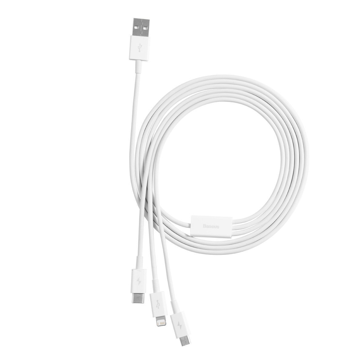 Кабел Baseus Superior 3 в 1 USB-А към Lightning, microUSB и USB-C, 1.5м, бял - Image 5