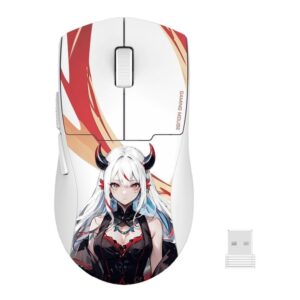 Безжична Bluetooth и кабелна геймърска мишка Redragon K1ng Max Anime M918AKG-PRO - бяла