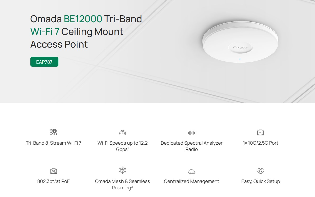 Точка за достъп TP-Link Omada EAP787 трибандова Wi-Fi 7 BE12000 - Image 5