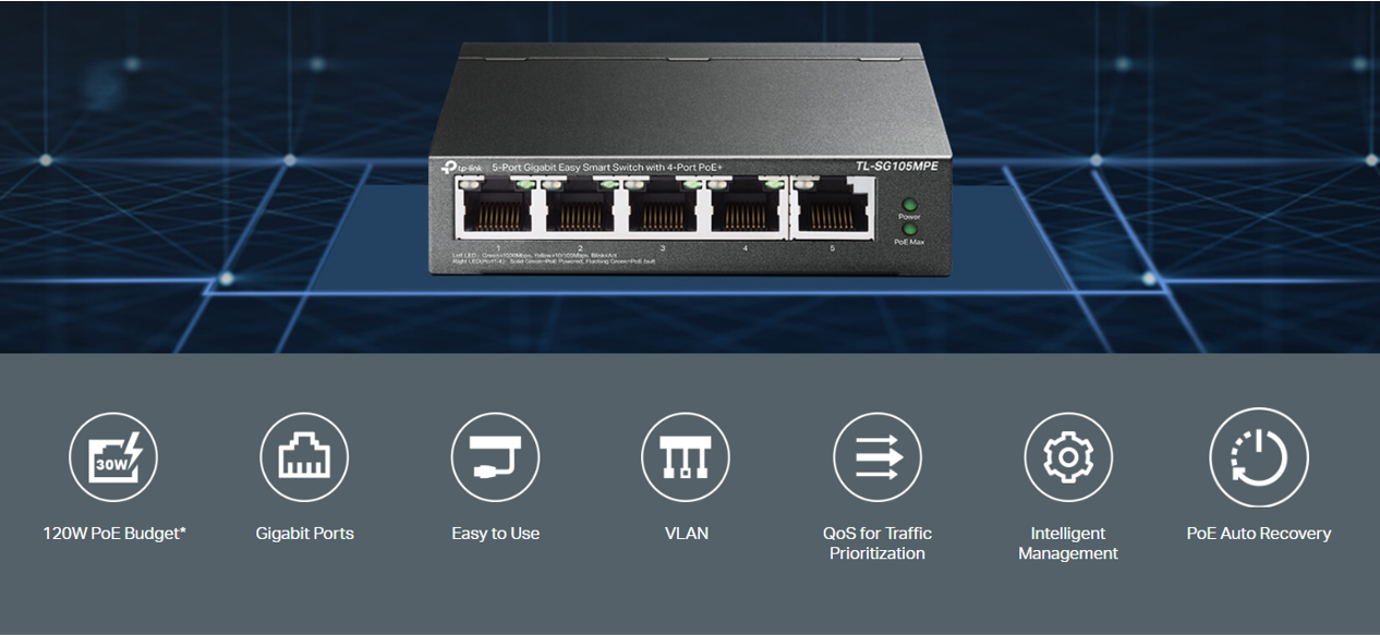 Комутатор TP-Link TL-SG105MPE 5-портов Gigabit Easy Smart Switch с 4 порта PoE+ - Image 4