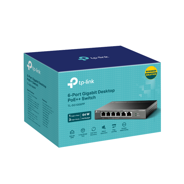 Комутатор TP-Link TL-SG1006PP 6-портов гигабитов настолен с 3-порта PoE+ и 1-порта PoE++ - Image 3