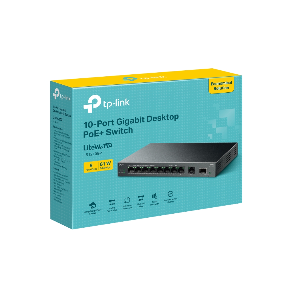 10-портов гигабитен настолен комутатор TP-Link LS1210GP с 8-PoE+ порта - Image 5