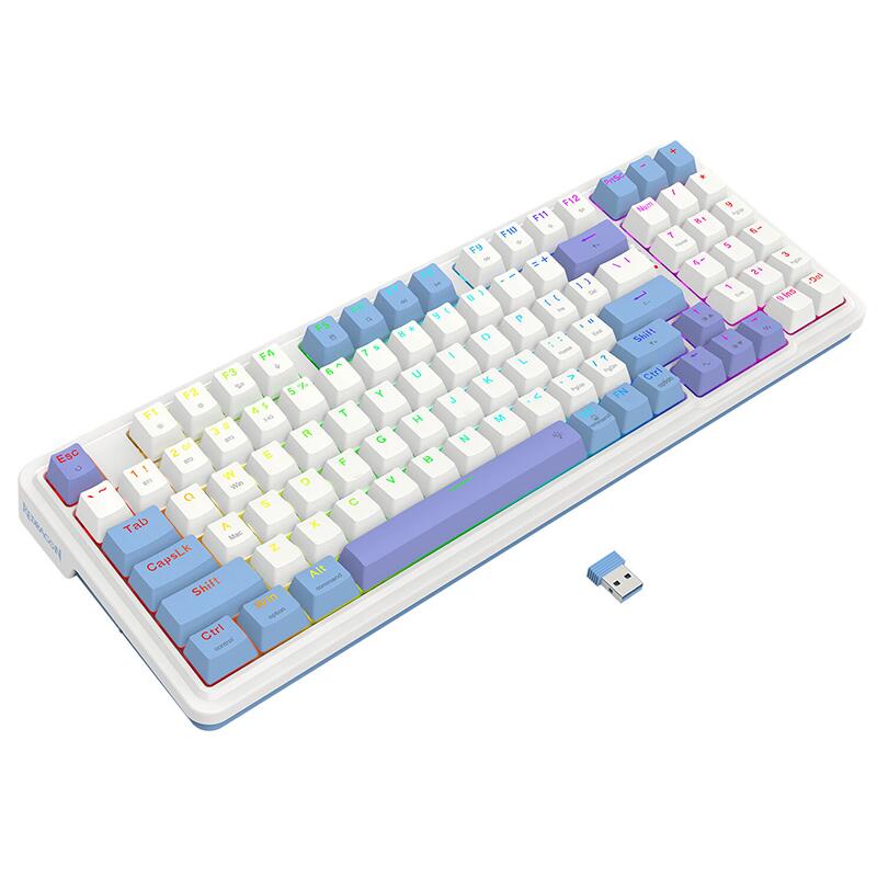 Кабелна и безжична Bluetooth геймърска клавиатура Redragon Gloria Pro K664WBP-RGB-PRO бяло RGB осветление - Image 3