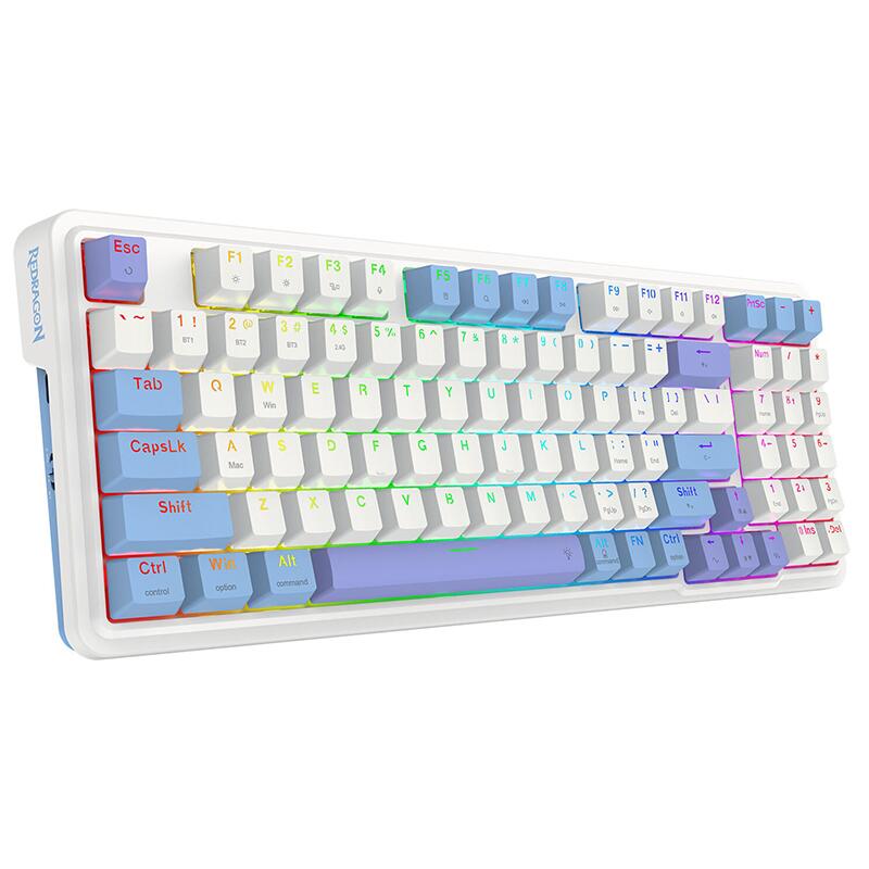 Кабелна и безжична Bluetooth геймърска клавиатура Redragon Gloria Pro K664WBP-RGB-PRO бяло RGB осветление - Image 4