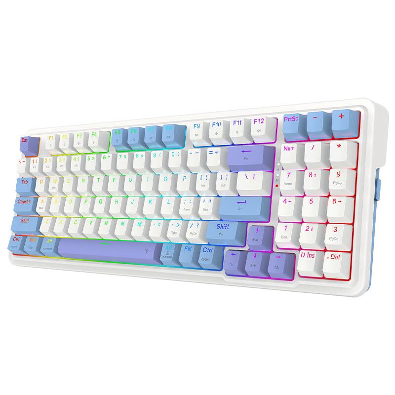 Кабелна и безжична Bluetooth геймърска клавиатура Redragon Gloria Pro K664WBP-RGB-PRO бяло RGB осветление - Image 5