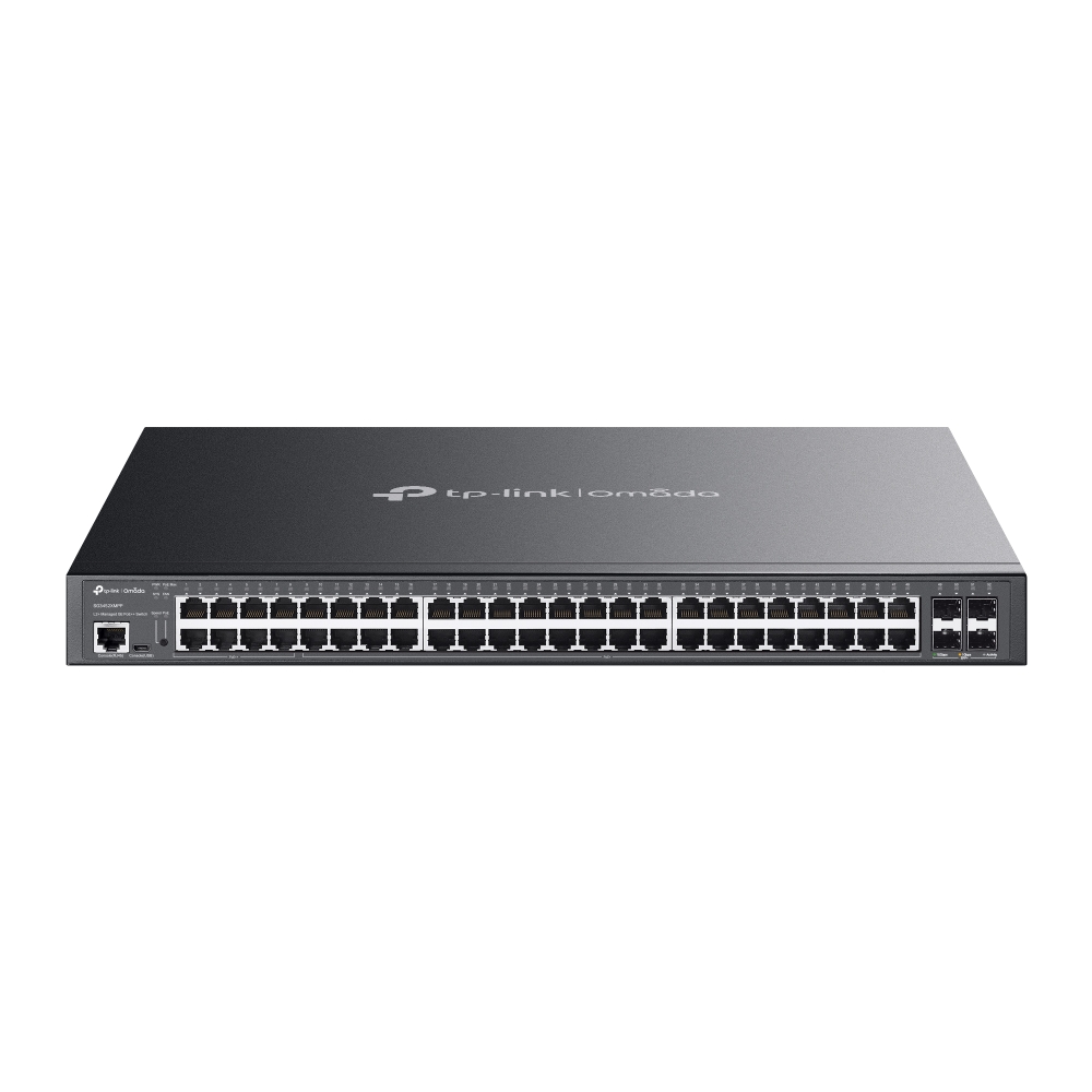 48-портов гигабитов и 4-портов 10GE SFP+ L2+ управляем комутатор с 40-портов PoE+ и 8-портов PoE++ TP-Link Omada SG3452XMPP